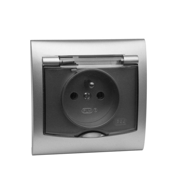 Vega gniazdo pojedyńcze brzyzgoszczelne z uziemieniem srebrne – zdjęcie 1