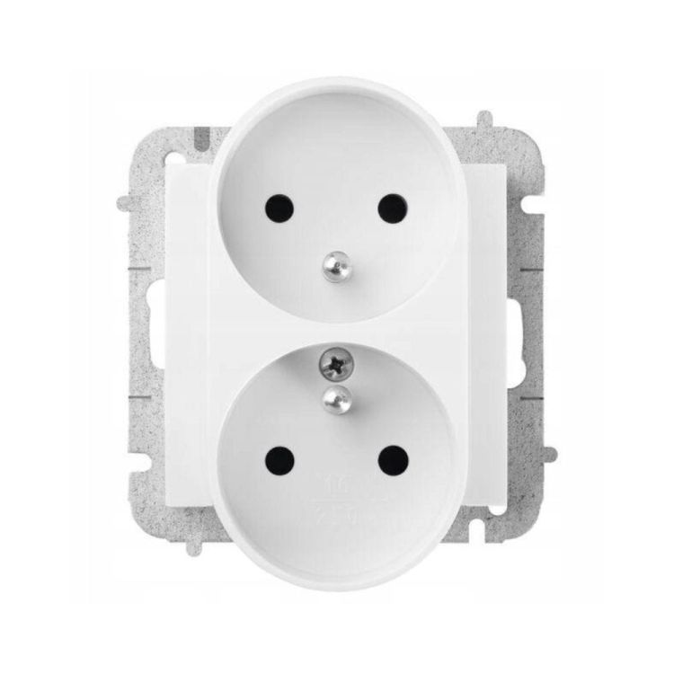 Vestra białe gniazdo podwójne z uziemieniem bez ramki – zdjęcie 1