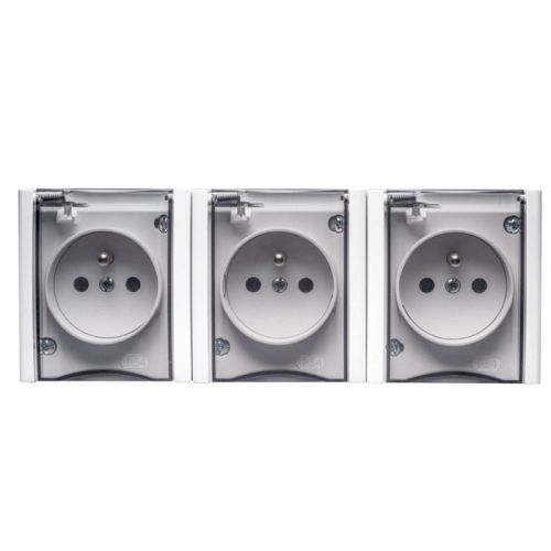 Bravo gniazdo potrójne białe z klapką dymną z uziemieniem – zdjęcie 1