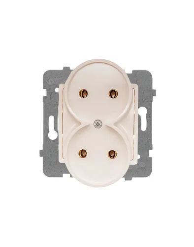 Rosa gniazdo podwójne bez uziemienia ecru – zdjęcie 1