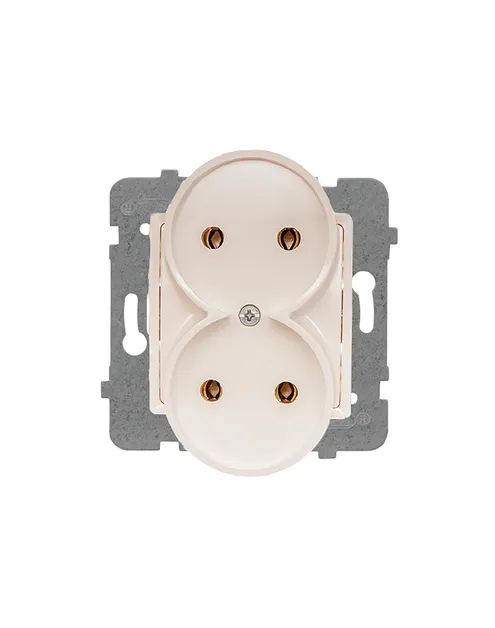 Rosa gniazdo podwójne bez uziemienia ecru – zdjęcie 1