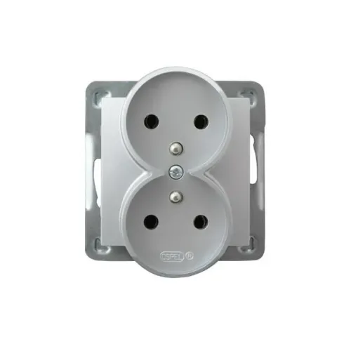 Impresja gniazdo podwójne z uziemieniem srebrne – zdjęcie 1