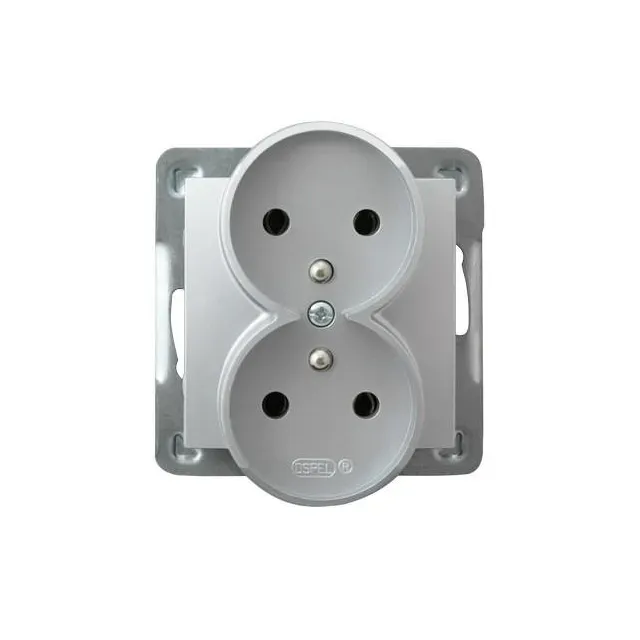 Impresja gniazdo podwójne z uziemieniem srebrne – zdjęcie 1