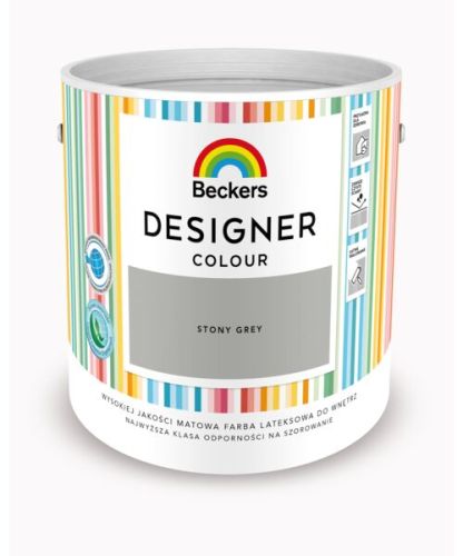 Farba lateksowa Beckers Designer Colour Stony Grey 2,5L plamoodporna matowa do ścian i sufitów