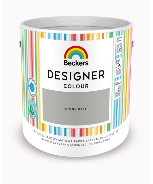 Farba lateksowa Beckers Designer Colour Stony Grey 2,5L plamoodporna matowa do ścian i sufitów
