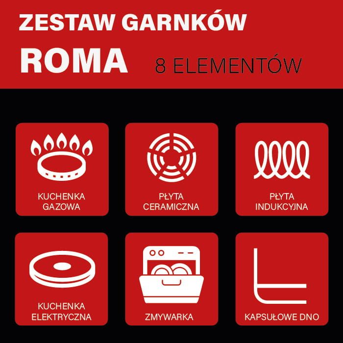 Komplet garnków 8 elementowy Roma – zdjęcie 4