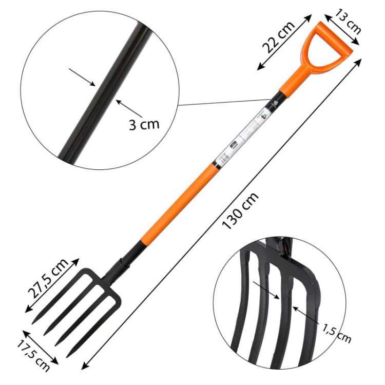 Widły ogrodowe 4-zębne 130cm stalowe czarne 17,5cm z uchwytem typu D