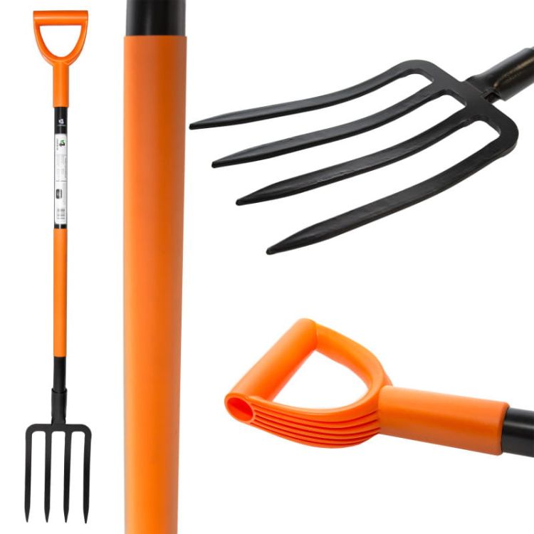 Widły ogrodowe 4-zębne 130cm stalowe czarne 17,5cm z uchwytem typu D