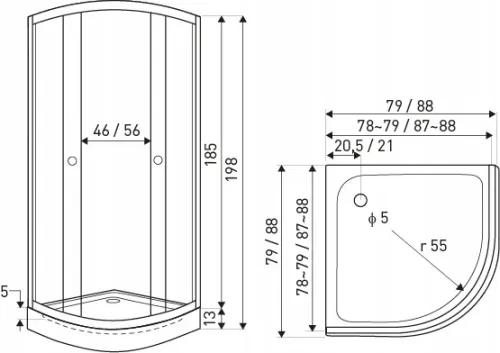 Kabina natryskowa 1/4 Naki czarna 90 z brodzikiem – zdjęcie 2