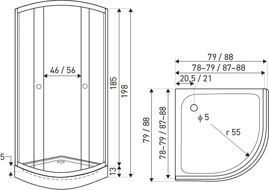 Kabina natryskowa 1/4 Naki czarna 90 z brodzikiem – zdjęcie 2