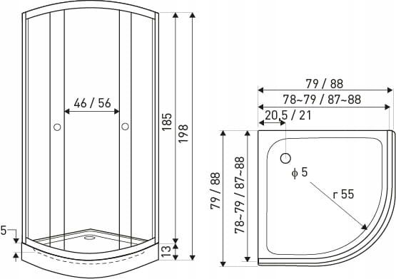 Kabina natryskowa 1/4 Naki chrom 90 z brodzikiem – zdjęcie 3