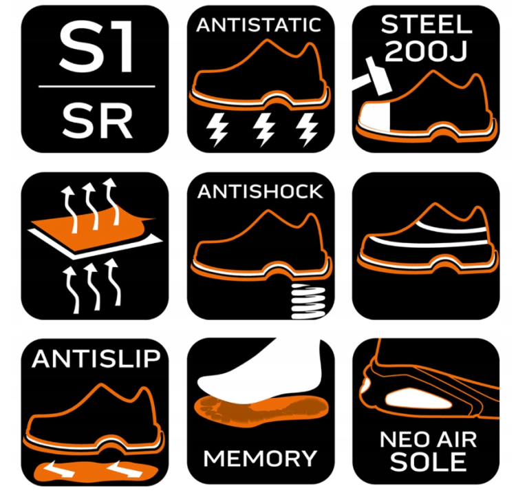 Półbuty robocze Ochronne O1 SR Pomarańczowe 44 – zdjęcie 6