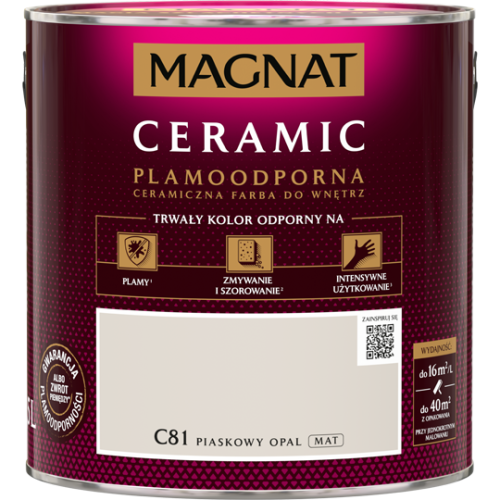 Farba Magnat Ceramic C81 Piaskowy Opal 2,5L do ścian i sufitów odporna na plamy i szorowanie do wnętrz