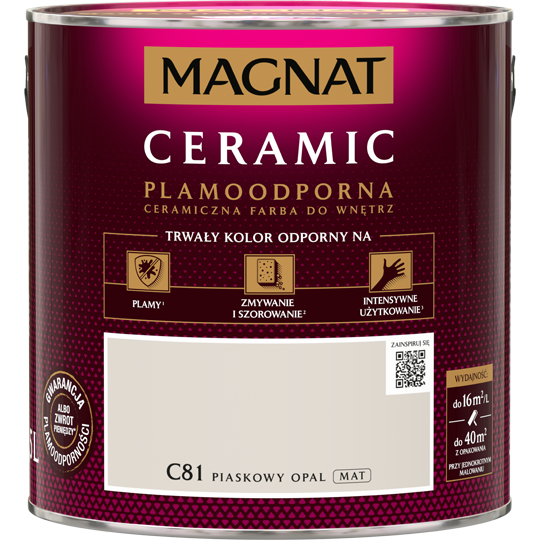 Farba Magnat Ceramic C81 Piaskowy Opal 2,5L do ścian i sufitów odporna na plamy i szorowanie do wnętrz