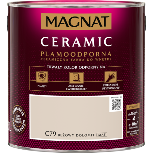 Farba Magnat Ceramic C79 Beżowy Dolomit 2,5L do ścian i sufitów odporna na plamy i szorowanie do wnętrz