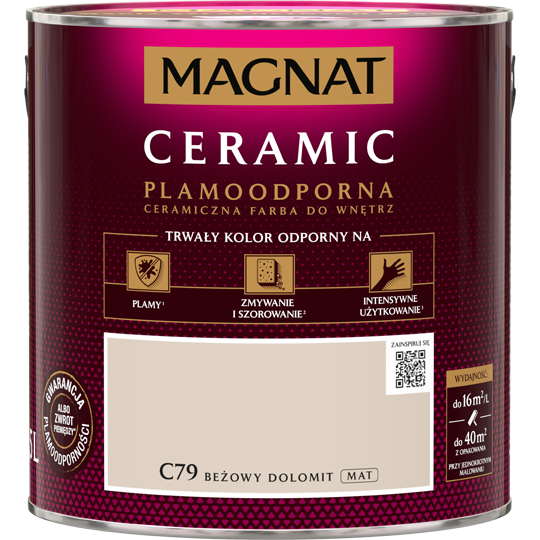 Farba Magnat Ceramic C79 Beżowy Dolomit 2,5L do ścian i sufitów odporna na plamy i szorowanie do wnętrz