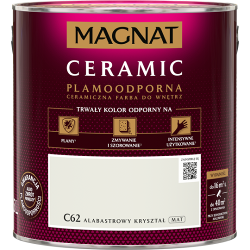 Farba Magnat Ceramic C62 Alabastrowy Kryształ 2,5L do ścian i sufitów odporna na plamy i szorowanie do wnętrz
