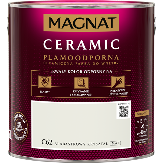 Farba Magnat Ceramic C62 Alabastrowy Kryształ 2,5L do ścian i sufitów odporna na plamy i szorowanie do wnętrz