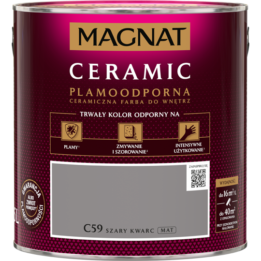 Farba Magnat Ceramic C59 Szary Kwarc 2,5L do ścian i sufitów odporna na plamy i szorowanie do wnętrz