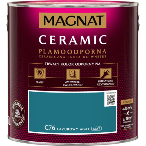 Farba Magnat Ceramic C76 Lazurowy Agat 2,5L do ścian i sufitów odporna na plamy i szorowanie do wnętrz