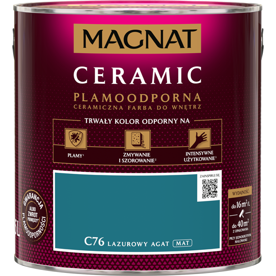 Farba Magnat Ceramic C76 Lazurowy Agat 2,5L do ścian i sufitów odporna na plamy i szorowanie do wnętrz