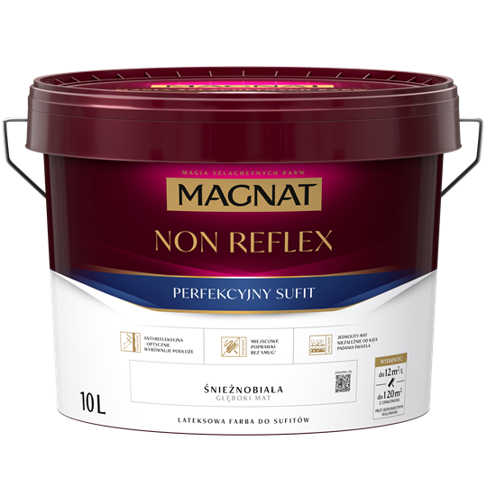 Farba do sufitów Magnat Non-Reflex 10L biała głęboko matowa odporna na szorowanie do wnętrz