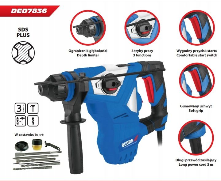 Młot udarowo-obrotowy 1500W 5J SDS+ – zdjęcie 2