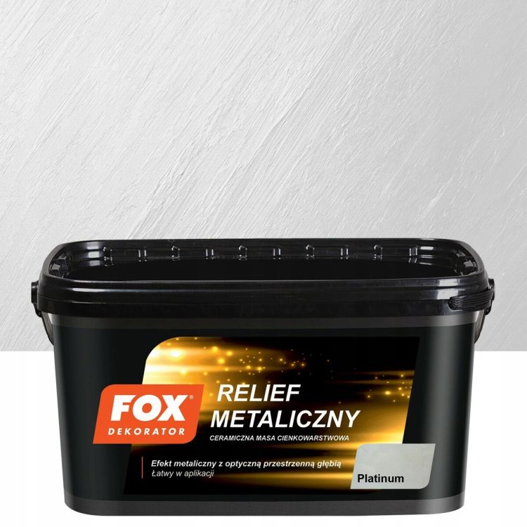 Tynk dekoracyjny Fox Relief Metaliczny ceramiczny Platinum 1kg z efektem metalicznej struktury do ścian wewnętrznych