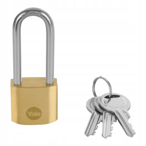 Kłódka zatrzaskowa mosiężna z wydłużonym pałąkiem – zdjęcie 1