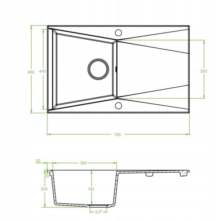 Zlewozmywak jednokomorowy Laveo Grenada granit czarny – zdjęcie 3