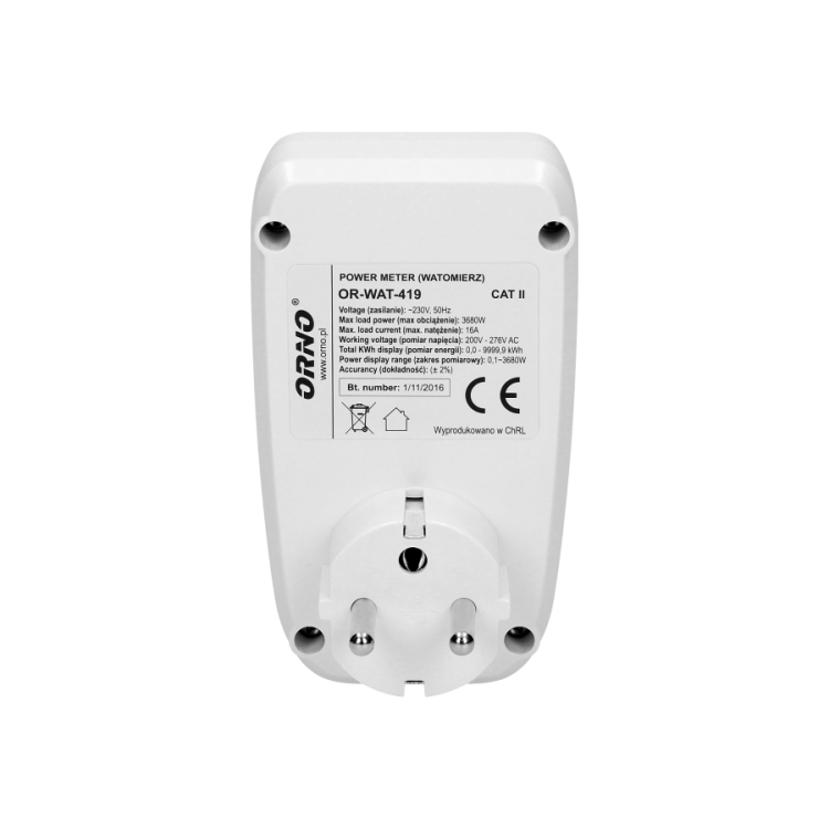 Watomierz Orno OR-WAT-419 kalkulator energii elektrycznej z wyświetlaczem LCD do gniazdka – zdjęcie 3